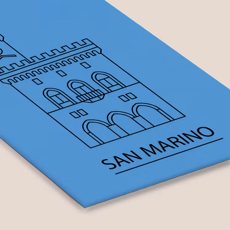 Gebouw - San Marino - Architectuur - Lijntekening - Blauw fotolijst zwart zonder passe partout klein -zsfeer6