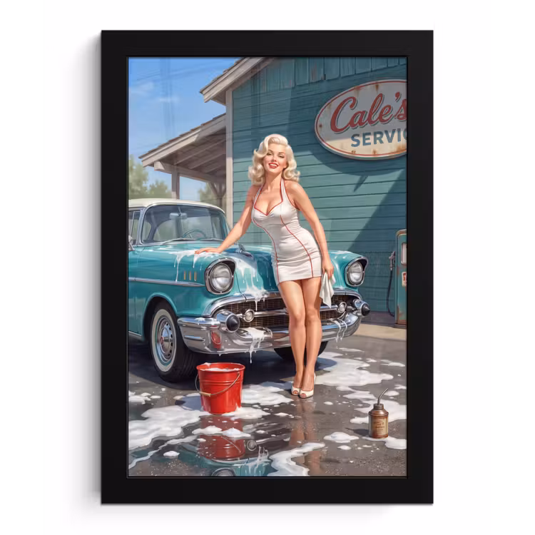 Auto - Vrouw - Groen fotolijst zwart zonder passe partout klein -3d