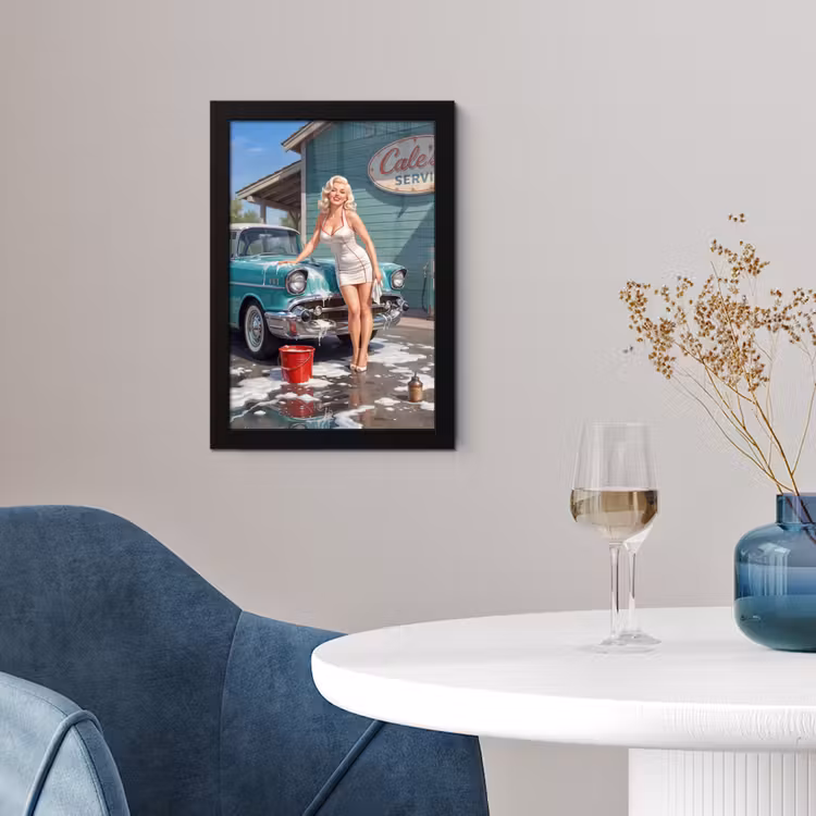 Auto - Vrouw - Groen fotolijst zwart zonder passe partout klein -sfeer4