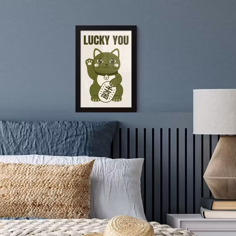Kat - Geluk - Dieren - Modern - Groen fotolijst zwart zonder passe partout klein -sfeer3
