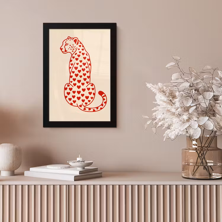 Kat - Harten - Dieren - Modern - Rood fotolijst zwart zonder passe partout klein -sfeer5