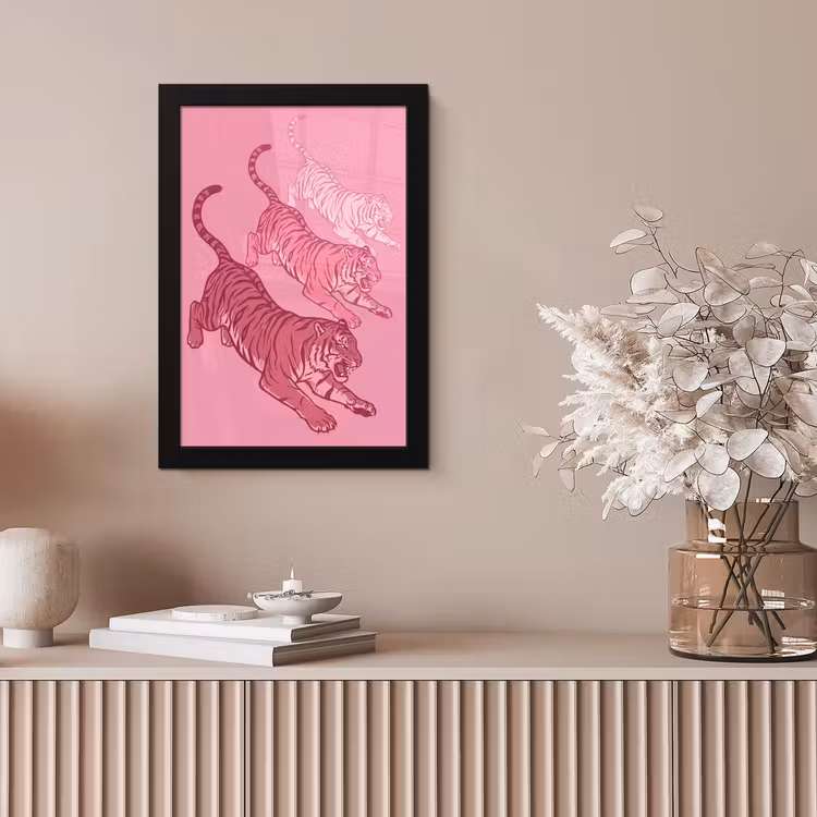 Kat - Springend - Dieren - Roze - Modern fotolijst zwart zonder passe partout klein -sfeer5