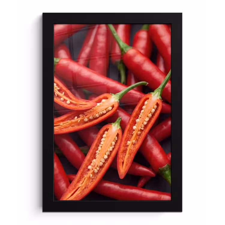 Framed Prints - Chili Pepper - Open - Red - Chilipeper - Open - Rood fotolijst zwart zonder passe partout klein