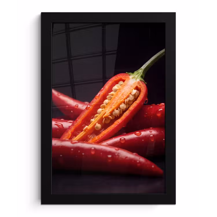 Framed Prints - Chili Pepper - Red - Food - Chilipeper - Rood - Eten fotolijst zwart zonder passe partout klein