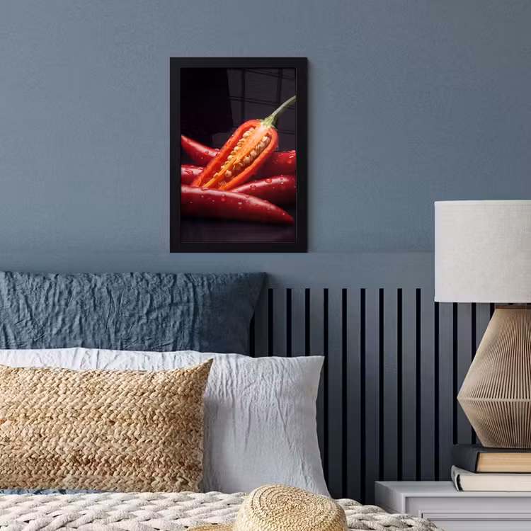 Framed Prints - Chili Pepper - Red - Food - Chilipeper - Rood - Eten fotolijst zwart zonder passe partout klein