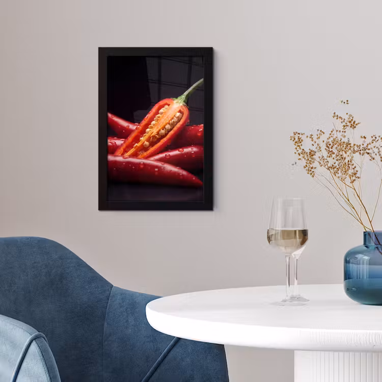 Framed Prints - Chili Pepper - Red - Food - Chilipeper - Rood - Eten fotolijst zwart zonder passe partout klein