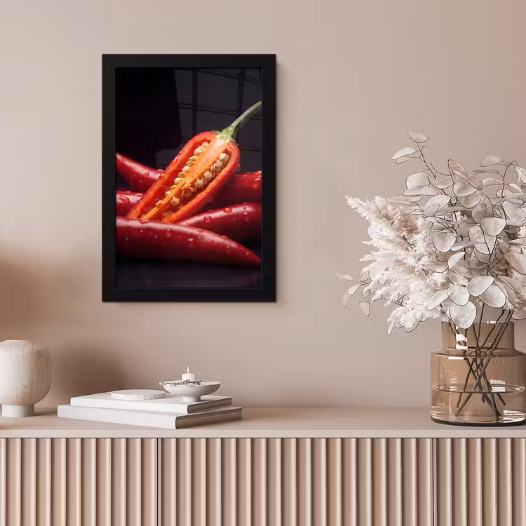 Framed Prints - Chili Pepper - Red - Food - Chilipeper - Rood - Eten fotolijst zwart zonder passe partout klein