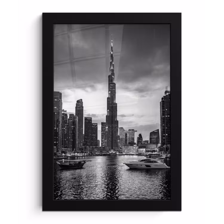 Stad - Skyline - Architectuur - Avond - Zwart-wit fotolijst zwart zonder passe partout klein -3d