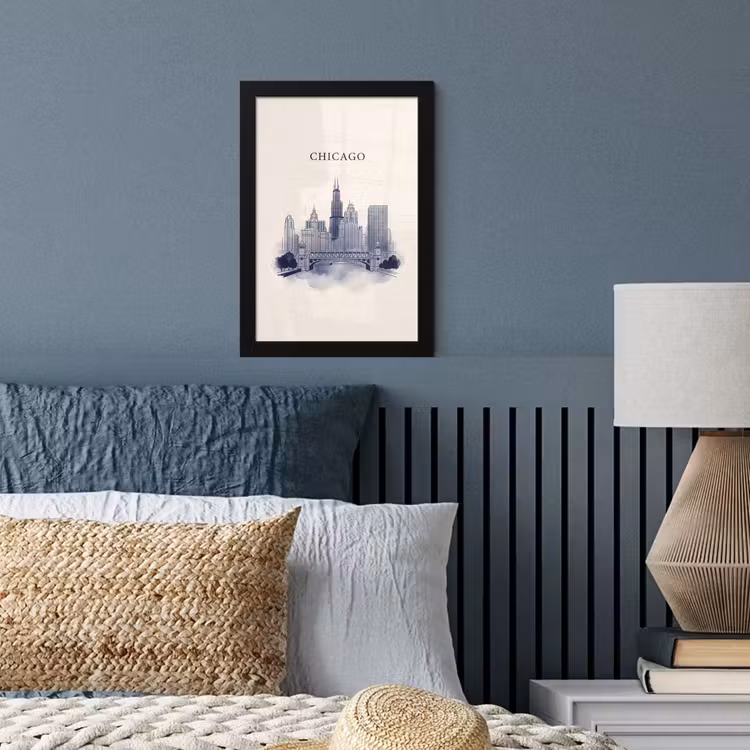 Stad - Skyline - Architectuur - Lijntekening - Blauw fotolijst zwart zonder passe partout klein -sfeer3