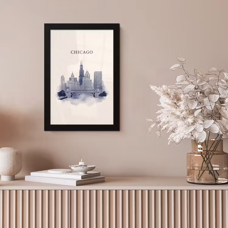 Stad - Skyline - Architectuur - Lijntekening - Blauw fotolijst zwart zonder passe partout klein -sfeer5