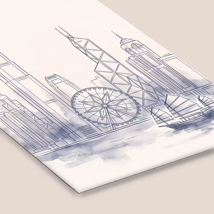 Stad - Skyline - Water - Lijntekening - Blauw fotolijst zwart zonder passe partout klein -zsfeer6
