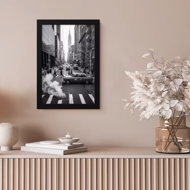 Stad - Straat - Gebouwen - Verkeer - Zwart-wit fotolijst zwart zonder passe partout klein -sfeer5