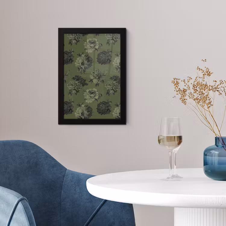 Klassiek - botanisch - olijfgroen - bloemen fotolijst zwart zonder passe partout klein 224 -sfeer4