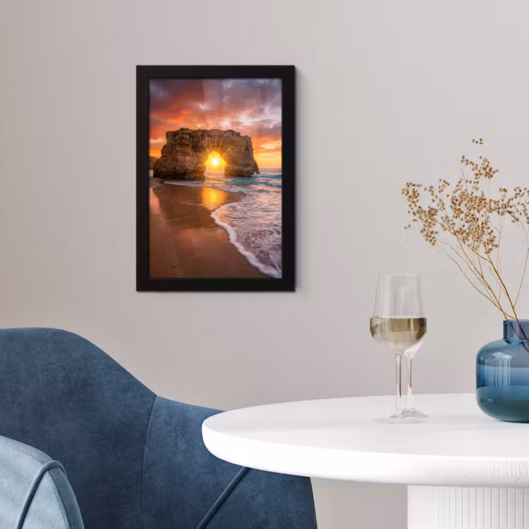 Kust - Rots - Zonsondergang - Zee - Natuur fotolijst zwart zonder passe partout klein -sfeer4