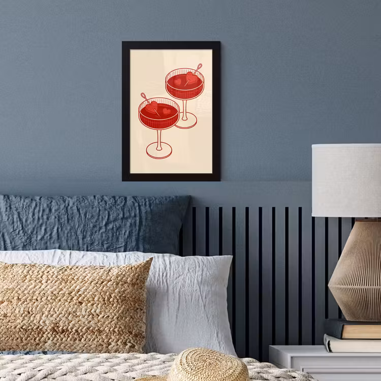 Cocktail - Hartjes - Liefde - Illustratie - Rood fotolijst zwart zonder passe partout klein -sfeer3