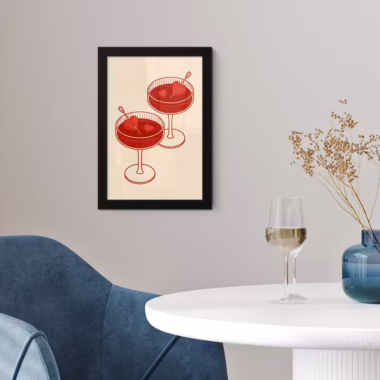 Cocktail - Hartjes - Liefde - Illustratie - Rood fotolijst zwart zonder passe partout klein -sfeer4