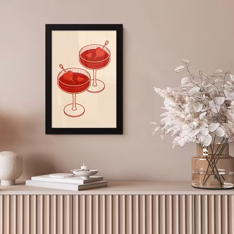 Cocktail - Hartjes - Liefde - Illustratie - Rood fotolijst zwart zonder passe partout klein -sfeer5