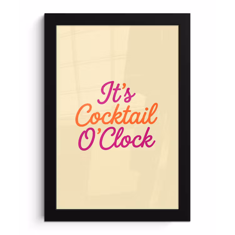 Cocktail O'Clock - Geel - Retro fotolijst zwart zonder passe partout klein -3d