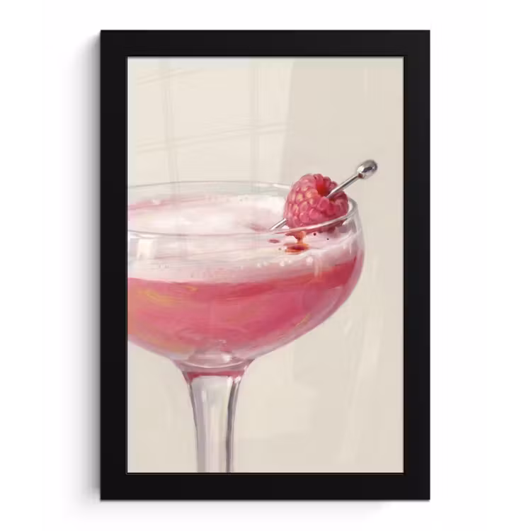 Cocktail - Framboos - Drank - Modern - Roze fotolijst zwart zonder passe partout klein -3d