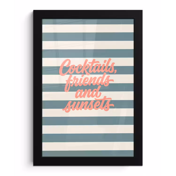 Cocktails - Strepen - Blauw - Koraal fotolijst zwart zonder passe partout klein -3d