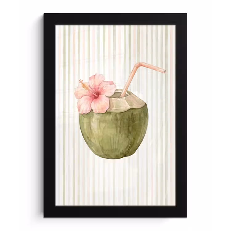 Kokosnoot - Drank - Tropisch - Illustratie - Zomer fotolijst zwart zonder passe partout klein -3d
