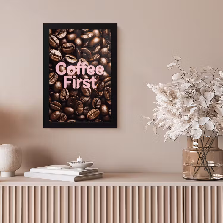 Coffee First - Koffiebonen - Roze fotolijst zwart zonder passe partout klein -sfeer5