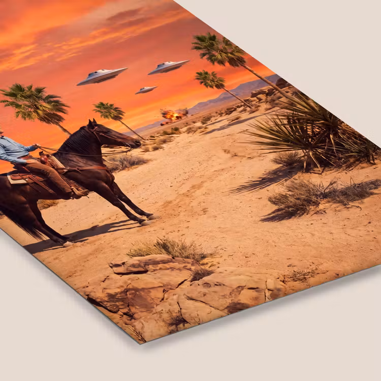 Framed Prints - Cowboy - Horse - Desert - Cowboy - Paard - Woestijn fotolijst zwart zonder passe partout klein