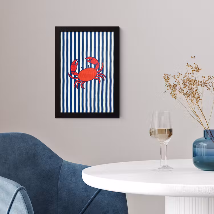 Krab - Strepen - Zeeleven - Illustratie - Rood fotolijst zwart zonder passe partout klein -sfeer4