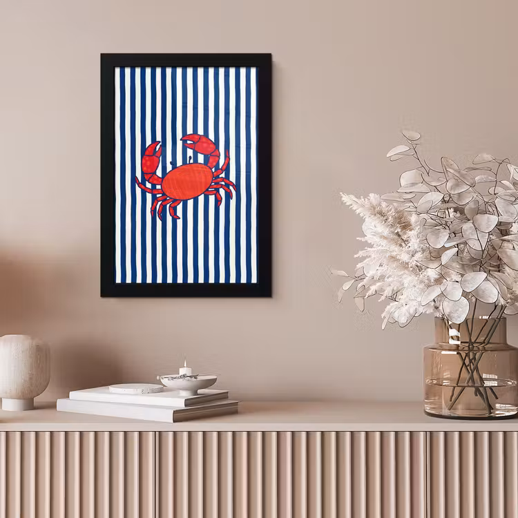Krab - Strepen - Zeeleven - Illustratie - Rood fotolijst zwart zonder passe partout klein -sfeer5
