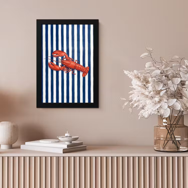 Schaaldier - Kreeft - Marine - Illustratie - Rood fotolijst zwart zonder passe partout klein -sfeer5