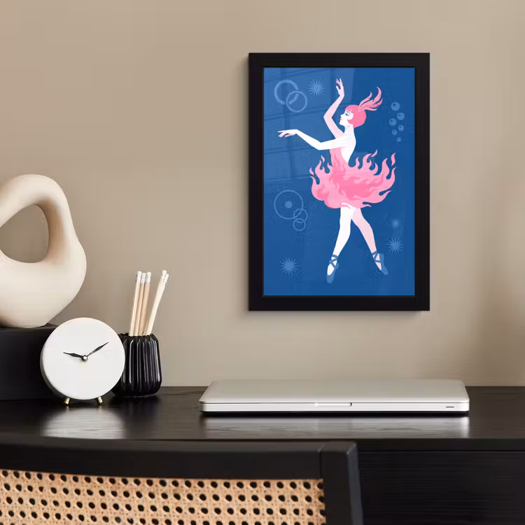 Danseres - Vlammenrok - Abstract - Roze - Blauw fotolijst zwart zonder passe partout klein -sfeer1