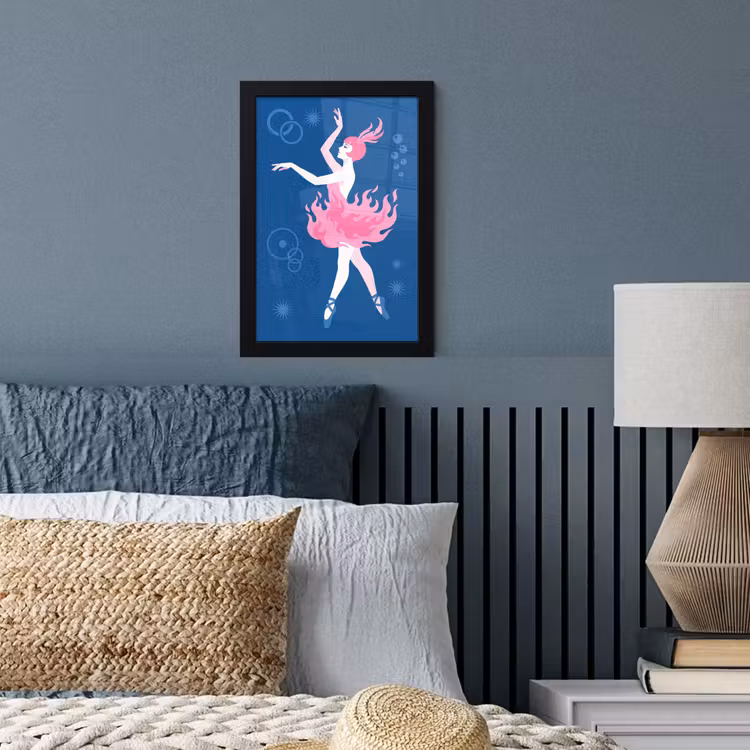 Danseres - Vlammenrok - Abstract - Roze - Blauw fotolijst zwart zonder passe partout klein -sfeer3