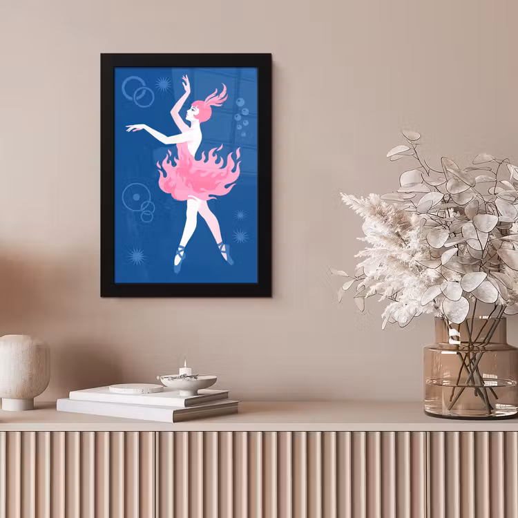 Danseres - Vlammenrok - Abstract - Roze - Blauw fotolijst zwart zonder passe partout klein -sfeer5