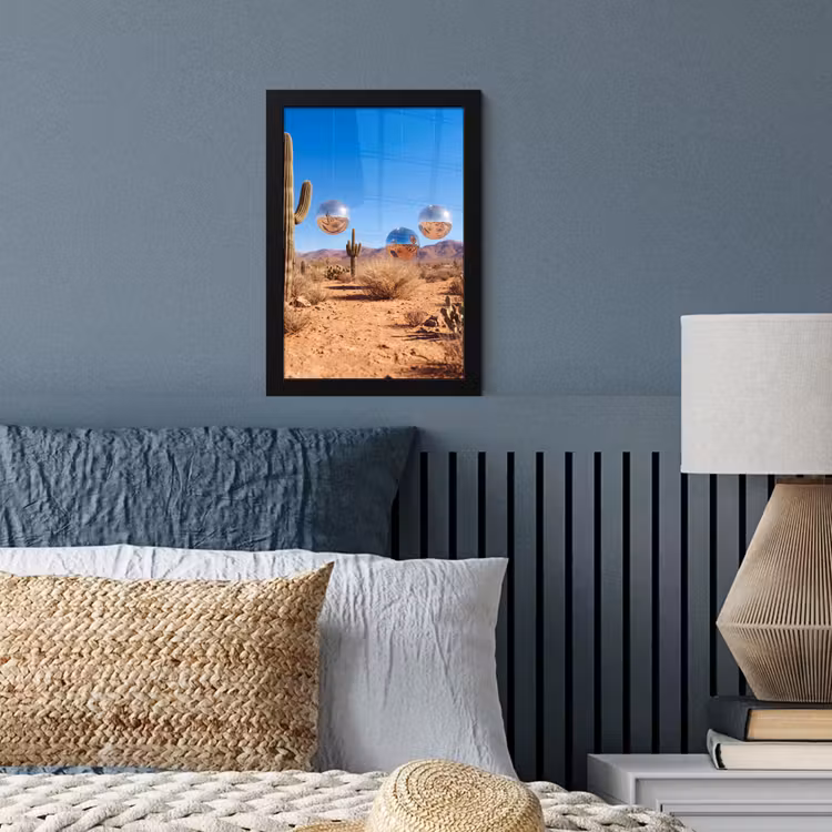Framed Prints - Desert - Mirror Ball - Art - Woestijn - Spiegelbal - Kunst fotolijst zwart zonder passe partout klein