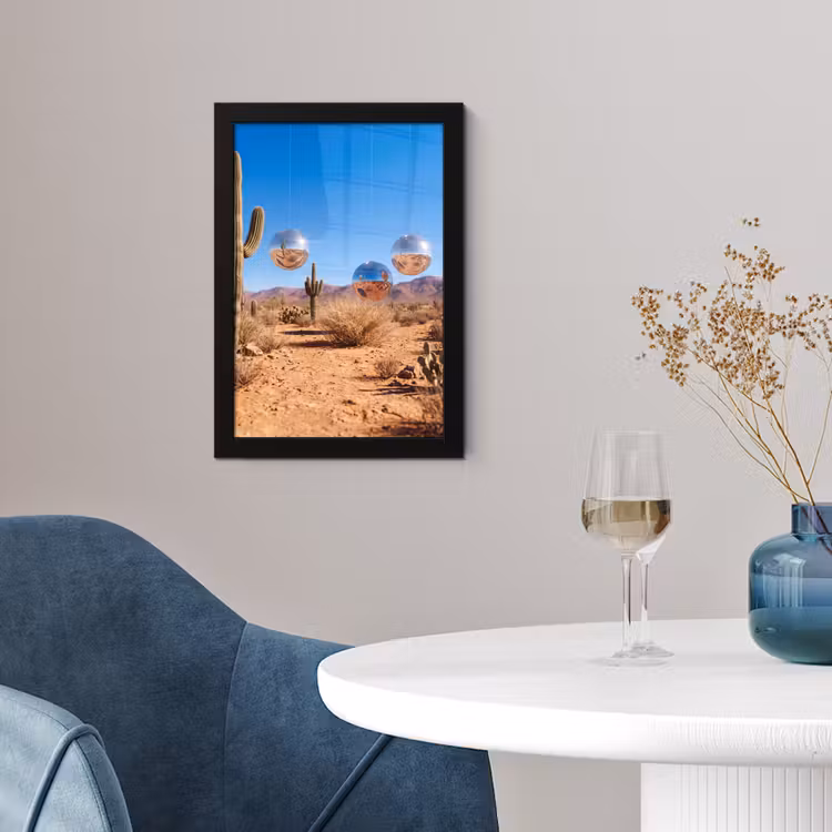 Framed Prints - Desert - Mirror Ball - Art - Woestijn - Spiegelbal - Kunst fotolijst zwart zonder passe partout klein