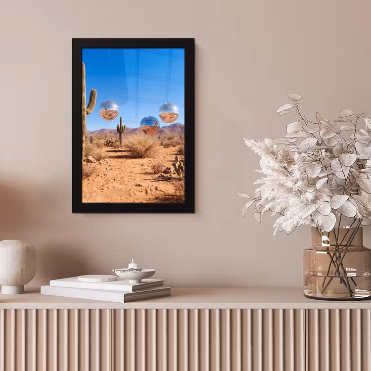 Framed Prints - Desert - Mirror Ball - Art - Woestijn - Spiegelbal - Kunst fotolijst zwart zonder passe partout klein