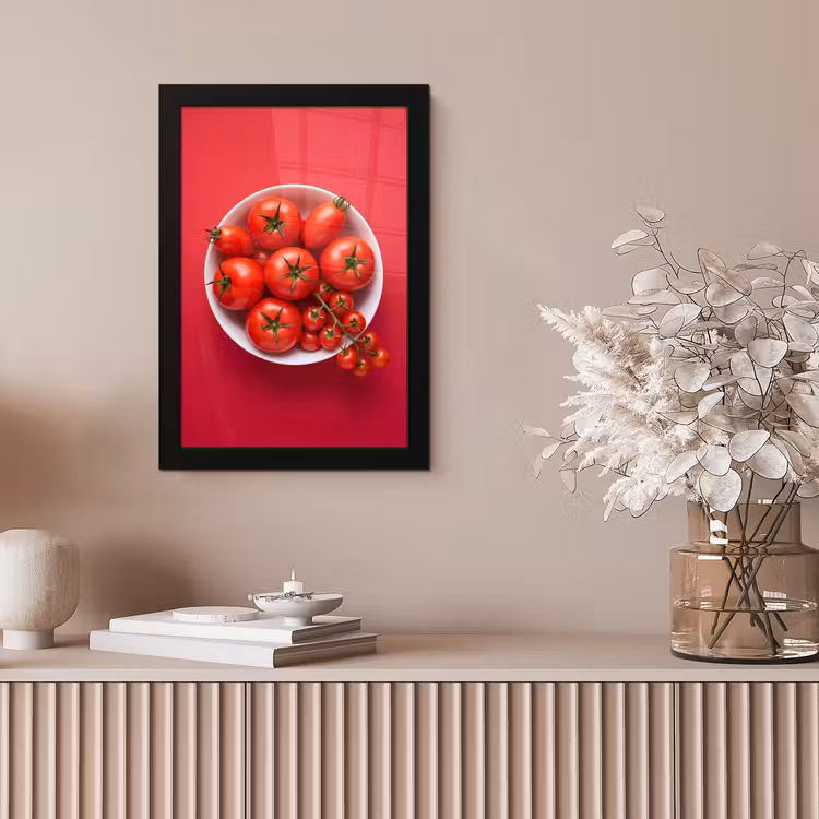 Framed Prints - Dinner Plate - Red - Eten - Kom - Rood fotolijst zwart zonder passe partout klein