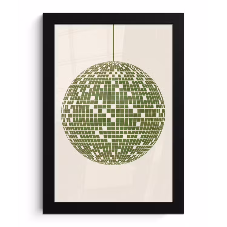 Disco - Bal - Groen - Abstract - Modern fotolijst zwart zonder passe partout klein -3d