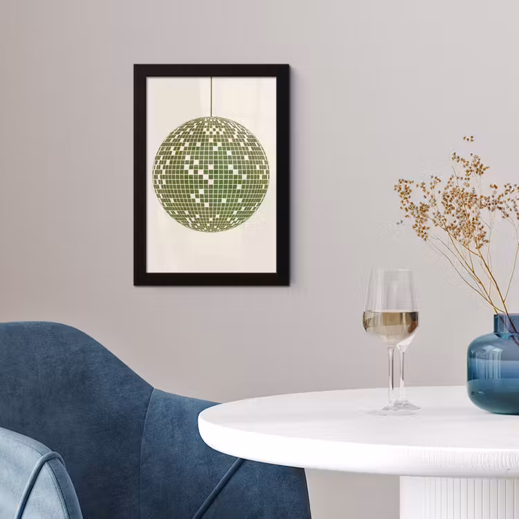Disco - Bal - Groen - Abstract - Modern fotolijst zwart zonder passe partout klein -sfeer4