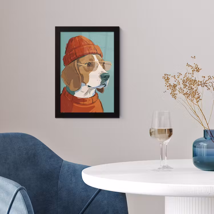 Hond - Beanie - Zonnebril - Dieren - Modern fotolijst zwart zonder passe partout klein -sfeer4