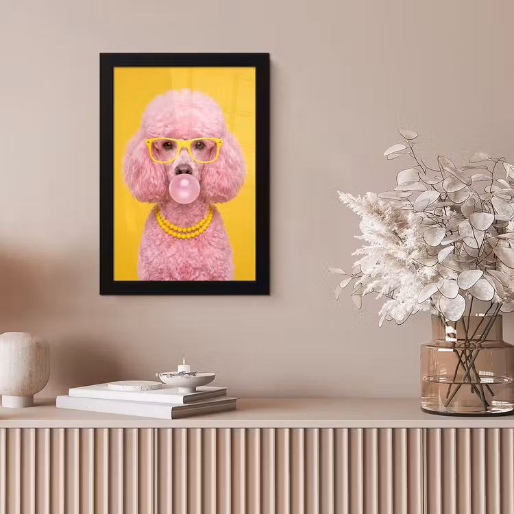 Hond - Kauwgum - Dieren - Modern - Roze fotolijst zwart zonder passe partout klein -sfeer5