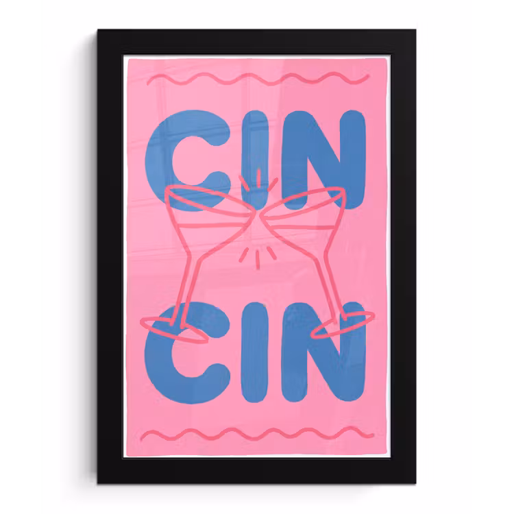 Drank - Glazen - Proost - Modern - Roze fotolijst zwart zonder passe partout klein -3d