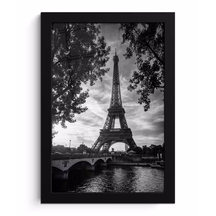 Eiffeltoren - Parijs - Rivier - Architectuur - Zwart-wit fotolijst zwart zonder passe partout klein -3d