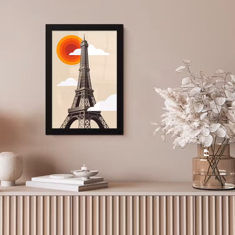 Eiffeltoren - Zon - Architectuur - Abstract - Beige fotolijst zwart zonder passe partout klein -sfeer5