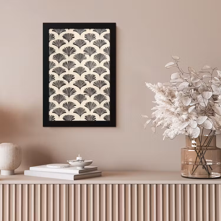 Waaiers - Botanisch - Zwart - Beige fotolijst zwart zonder passe partout klein 224 -sfeer5