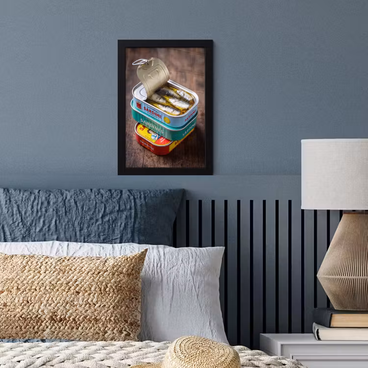 Framed Prints - Fish - Cans - Kitchen - Vis - Blikjes - Keuken fotolijst zwart zonder passe partout klein