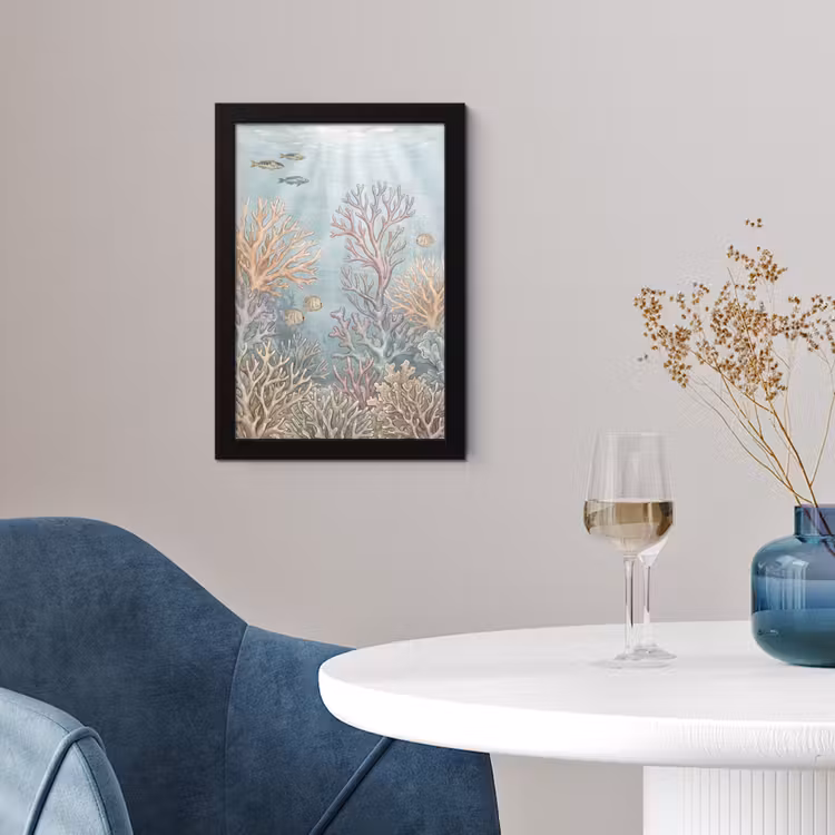 Vis - Koraal - Oceaan - Illustratie - Onderwater fotolijst zwart zonder passe partout klein -sfeer4