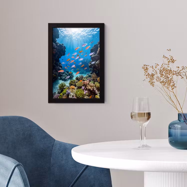 Vis - Koraalrif - Onderwater - Levendig - Blauw fotolijst zwart zonder passe partout klein -sfeer4