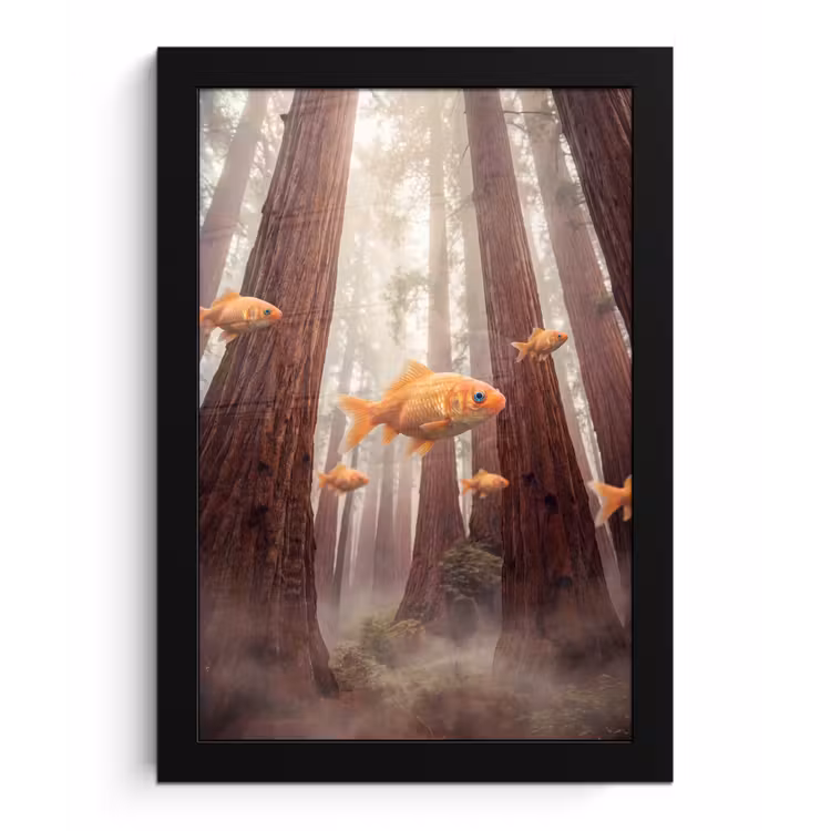 Framed Prints - Fish - Forest - Fantasy - Vis - Bos - Fantasie fotolijst zwart zonder passe partout klein