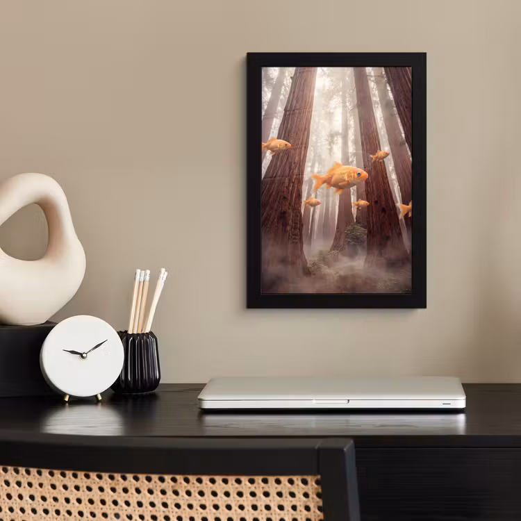 Framed Prints - Fish - Forest - Fantasy - Vis - Bos - Fantasie fotolijst zwart zonder passe partout klein